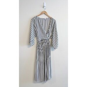 Current Air Striped Pleated Dolman Sleeve Wrap Dress